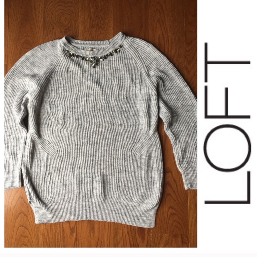 Gray LOFT Sweater with Jewel Embellishment